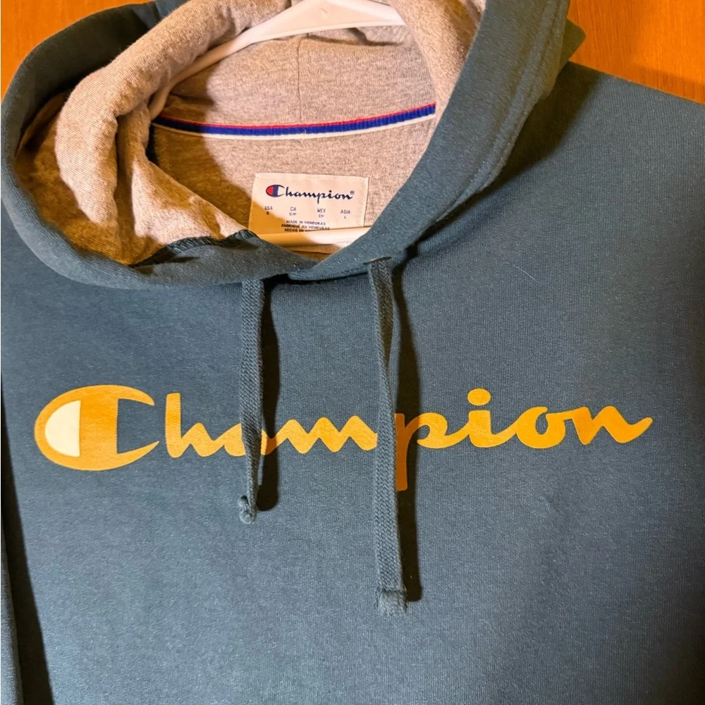 Champion Men's Teal Hoodie with Gold Logo - Picture 4 of 8